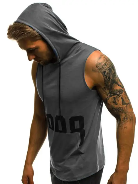 Men's Fitness Print Sleeveless Hooded T-shirt