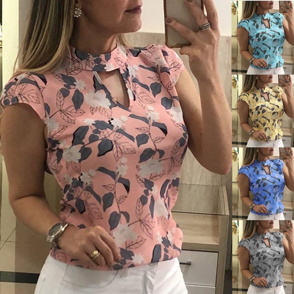 New chiffon printed short sleeve top