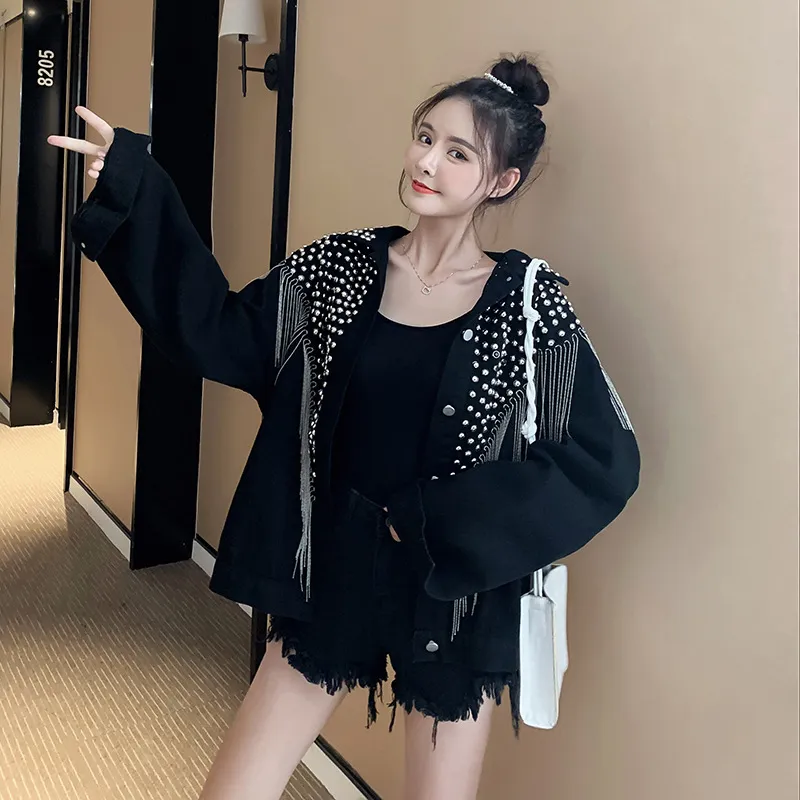Skinny and fashionable denim coat - Black