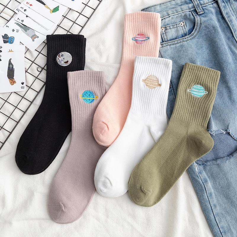 Embroidered Planet Cotton Student Tide Socks — image 1