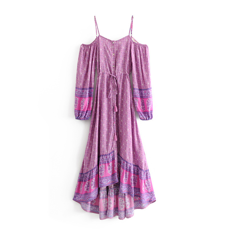 Printed strapless off-the-shoulder dress