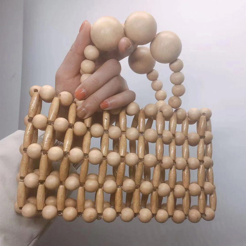 Wooden beads woven bag