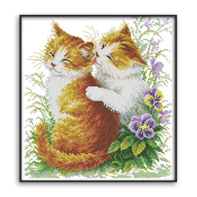 Cartoon couple cat cross stitch Plain White Cloth - Shop at LoveMi
