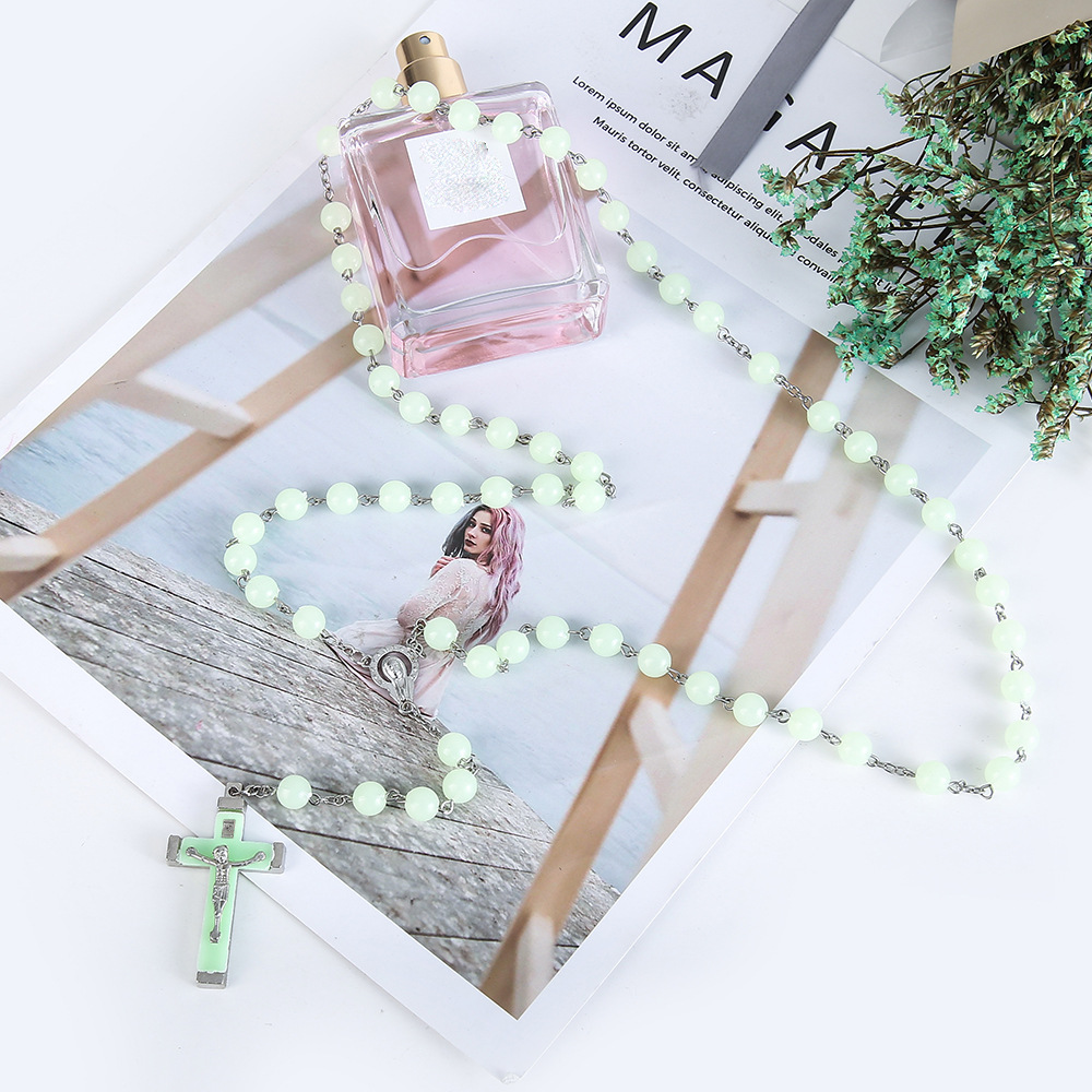 Luminous rosary cross necklace