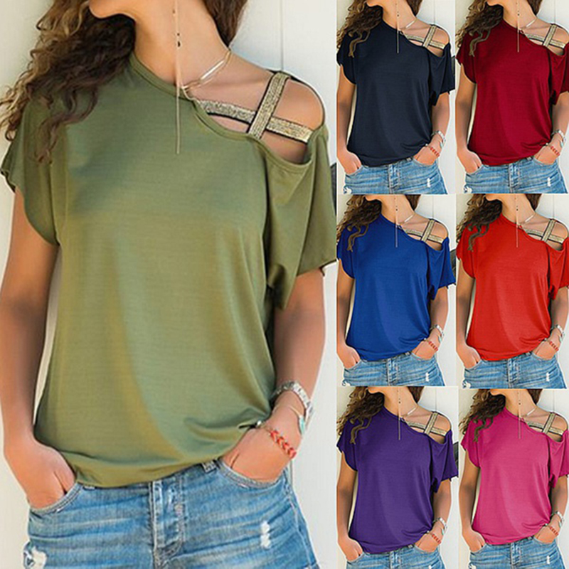 Diagonal cross irregular short sleeve T-shirt