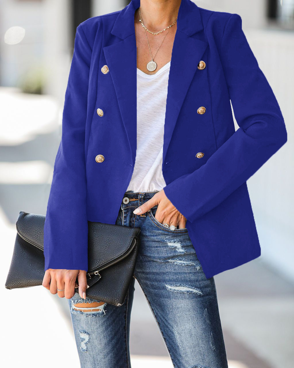 Solid color button wild suit jacket