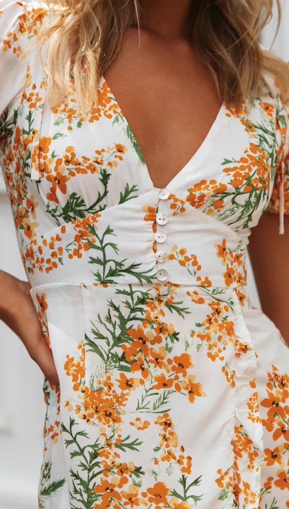 V-neck high waist irregular button dress