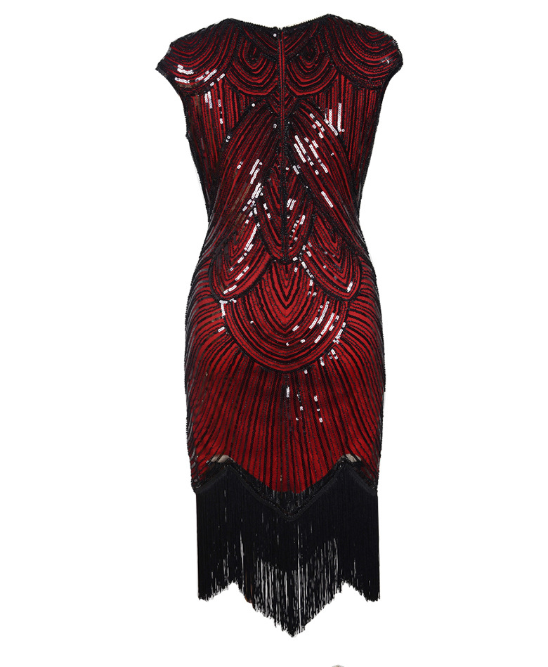 Fringed braid sequin dress Black Red - Shop at LoveMi