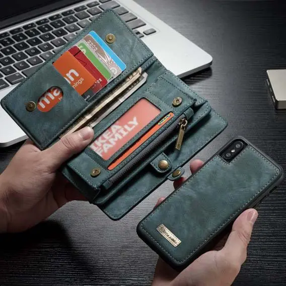 Compatible with Apple, Removable Leather Wallet Flip