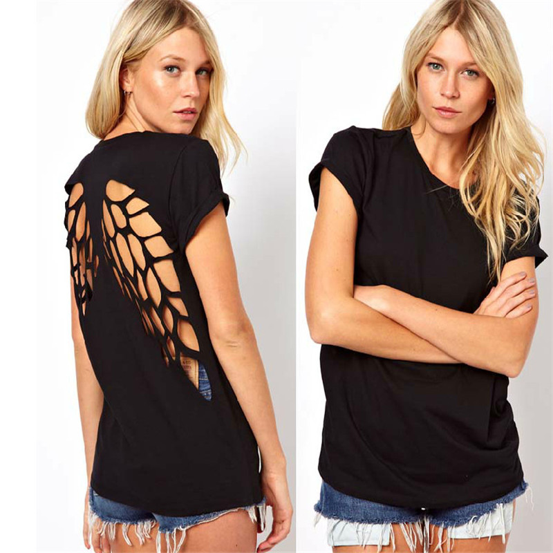 Black wing T-shirt with round neck