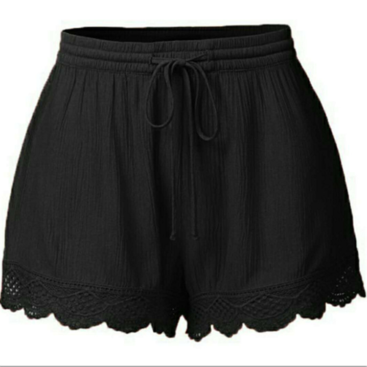 Women's solid color lace-up shorts casual pants