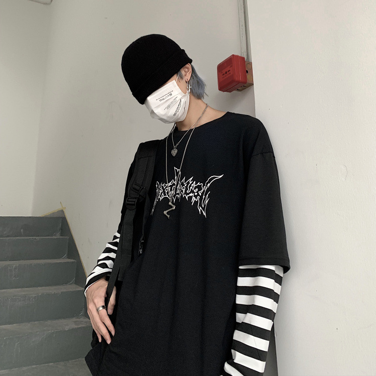 Fake two-piece striped stitching long sleeve