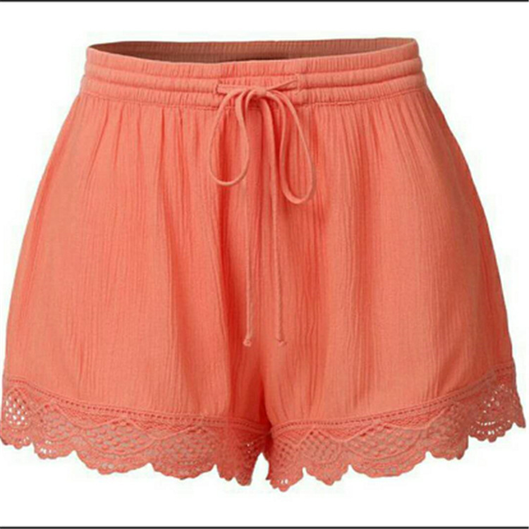 Women's solid color lace-up shorts casual pants