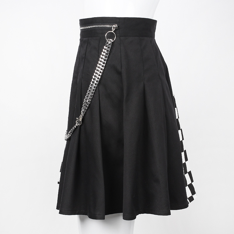 Pleated lattice stitching skirt women