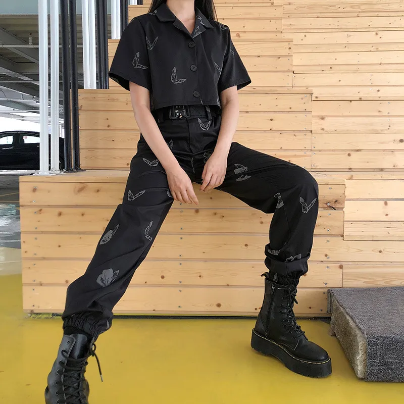 Butterfly reflective printed sports beam trousers - Black