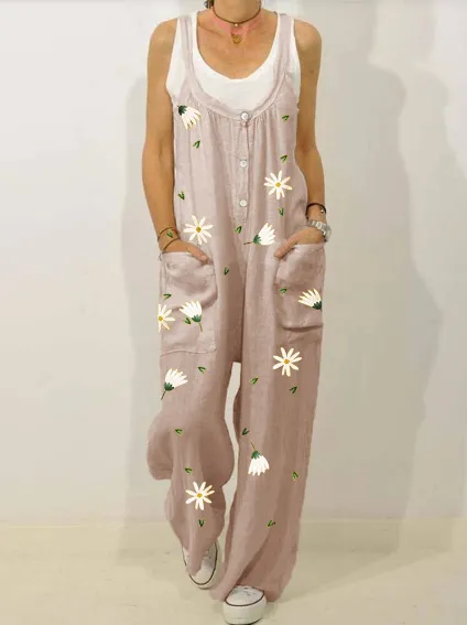 Women's casual pants with floral print straps Light Pink - Shop at LoveMi