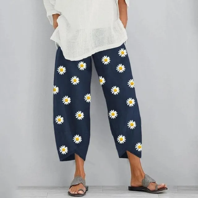 Floral Loose Print Elastic Waist Pocket Pants Navy Blue - Shop at LoveMi