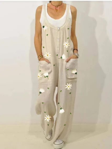 Women's casual pants with floral print straps Apricot - Shop at LoveMi