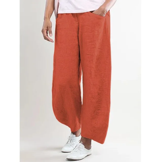 Cotton and linen casual solid color straight pants Red - Shop at LoveMi