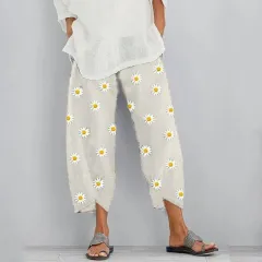 Floral Loose Print Elastic Waist Pocket Pants - White - View 1