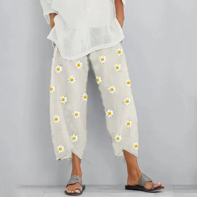 Floral Loose Print Elastic Waist Pocket Pants White - Shop at LoveMi