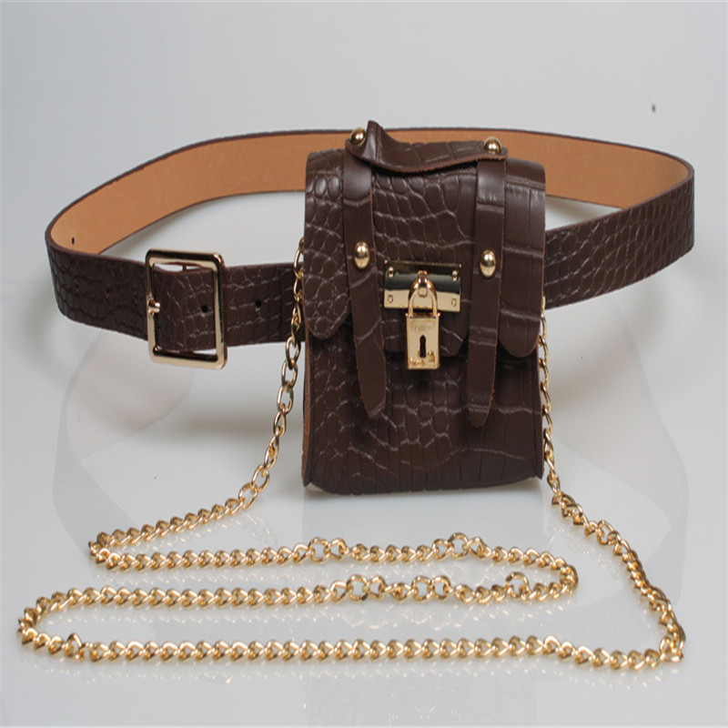 Metal chain belt small bag Khaki - Shop at LoveMi