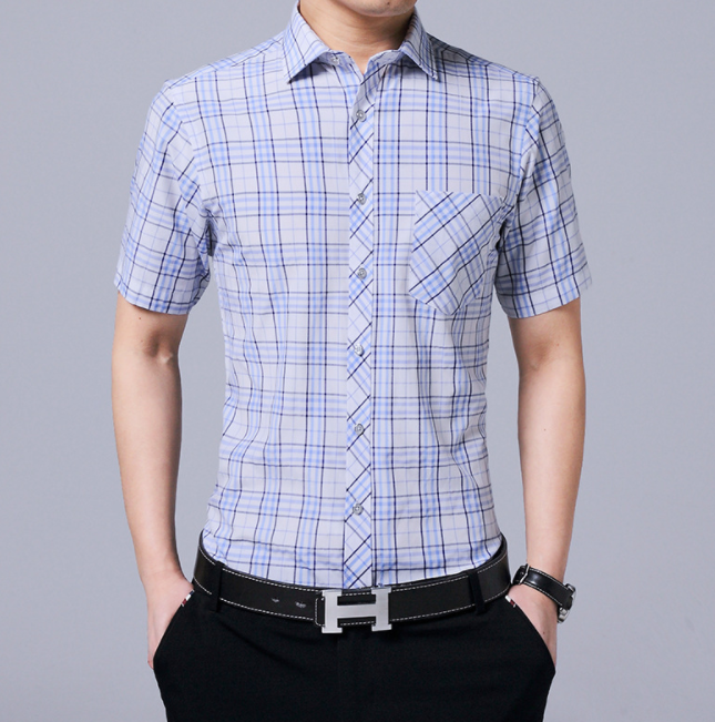 Men's business Plaid Shirt with large casual square collar