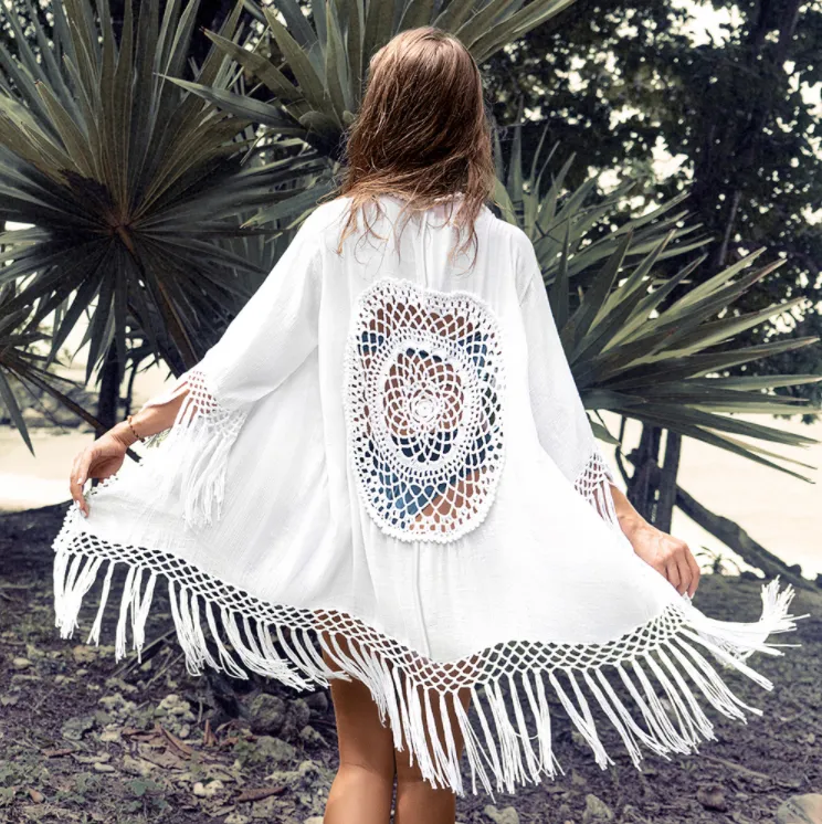 sun proof shirt swimsuit beach blouse female - White
