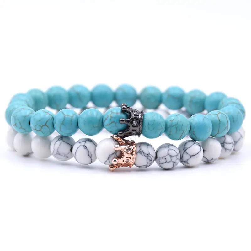 Crown natural stone zircon couple bracelet