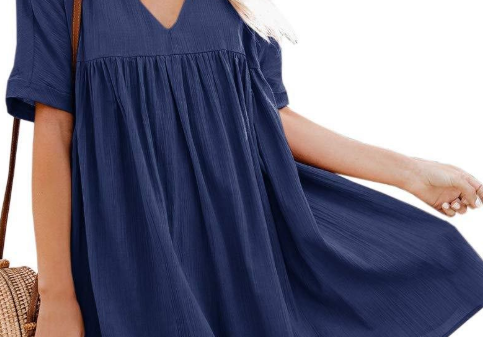 Women's solid color cotton and linen dress