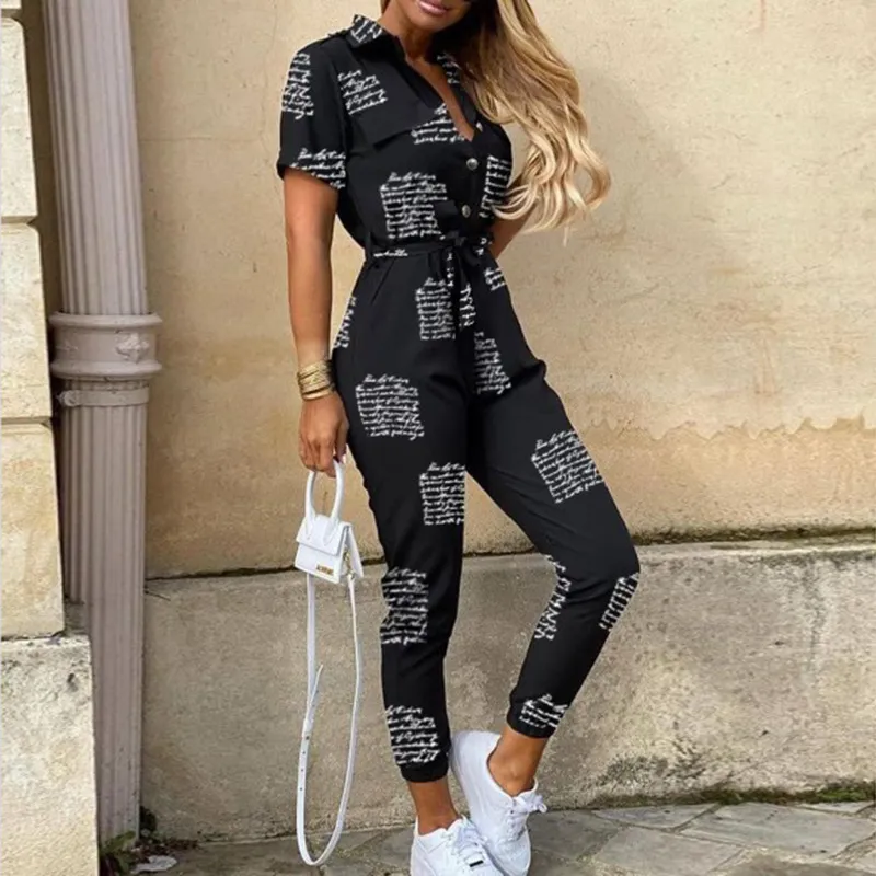 Lapel printed jumpsuit - Letter