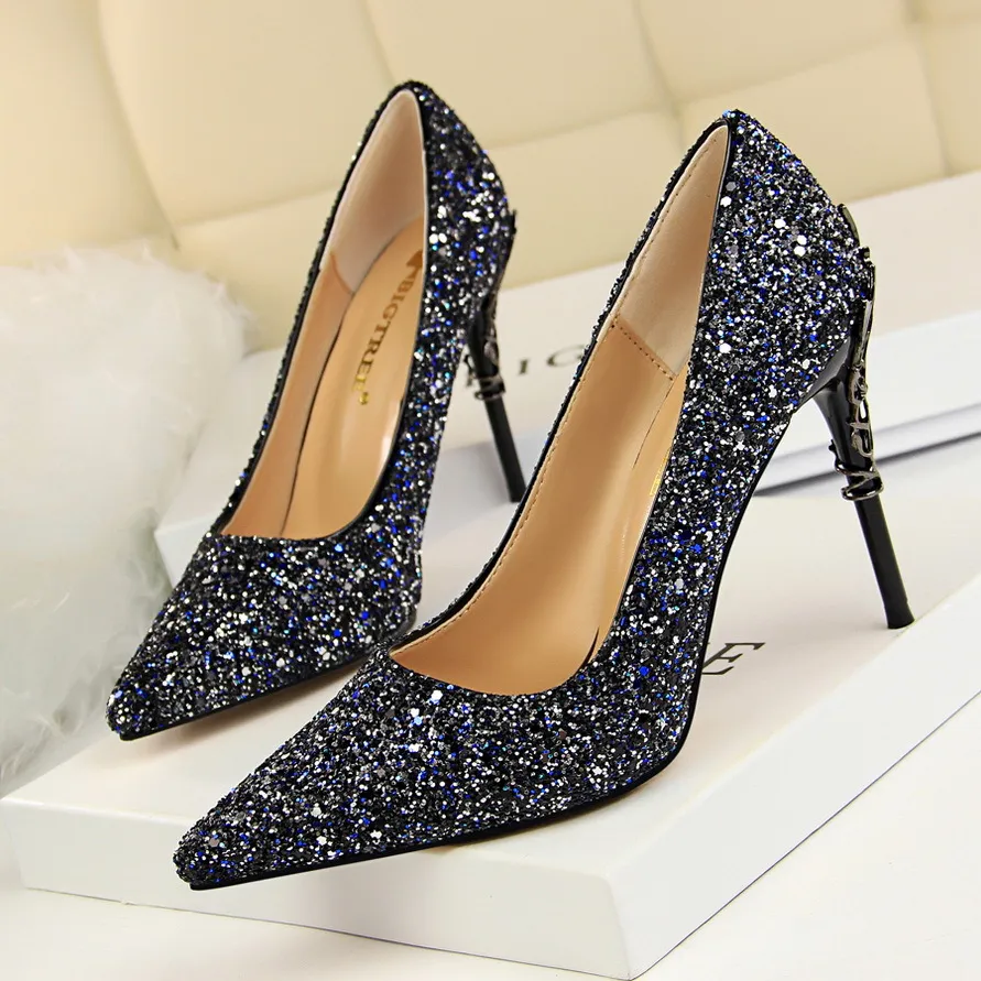 Pointed sequined high heels - Blue