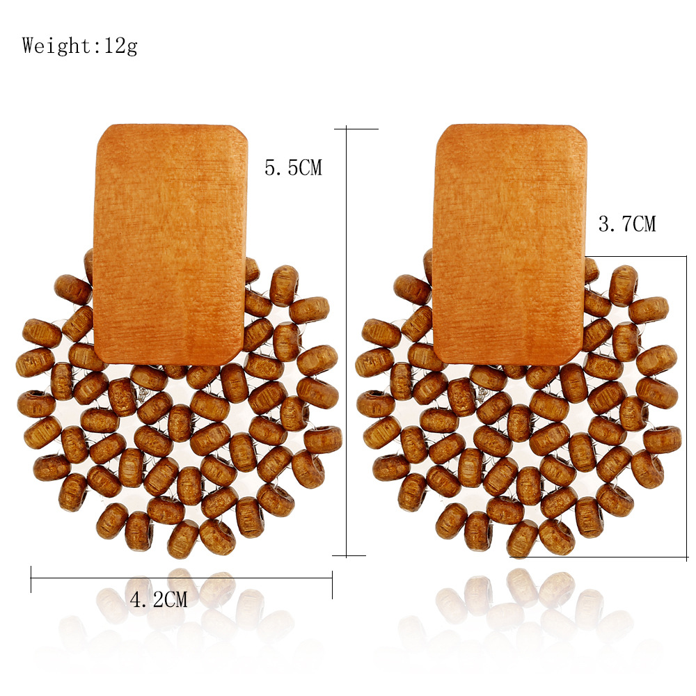 Rattan Geometric Wood Wood Earrings