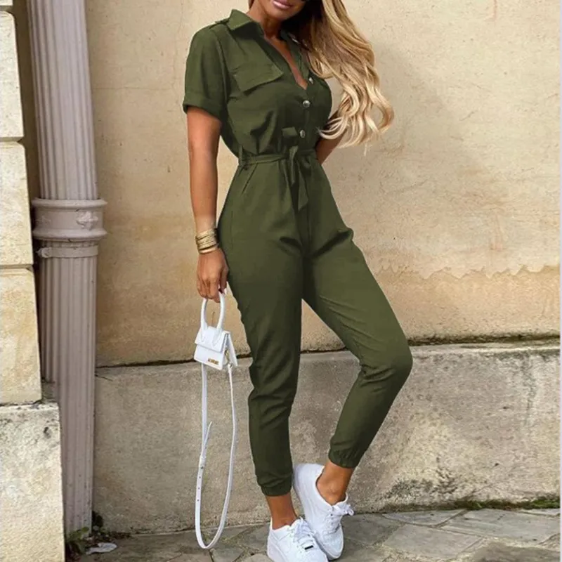 Lapel printed jumpsuit - Green