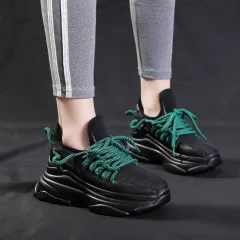 Korean lace-up muffin thick bottom running shoes fashion sneakers - Black - View 1