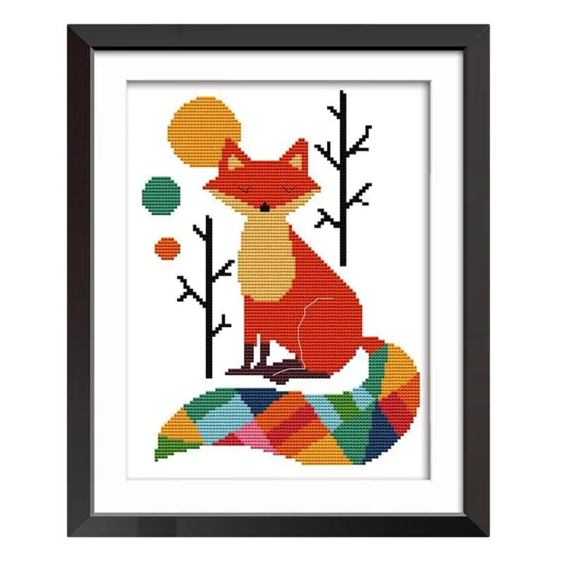 Colorful fox small simple DIY cross stitch set - 14Ct