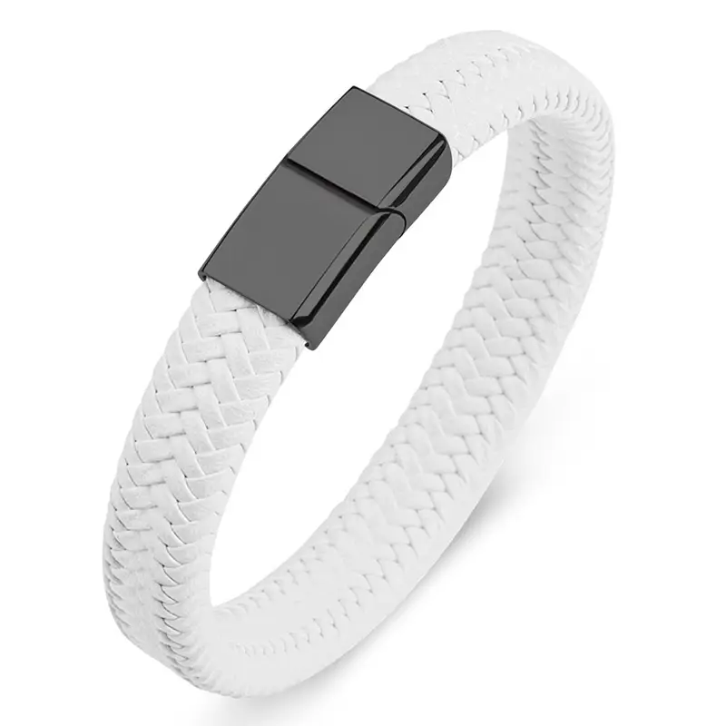 Stainless steel leather woven bracelet