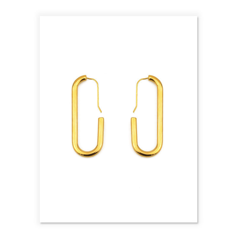 Female electroplating rectangular golden earrings