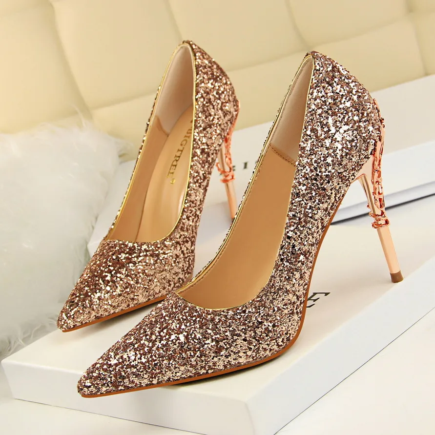 Pointed sequined high heels - Rose