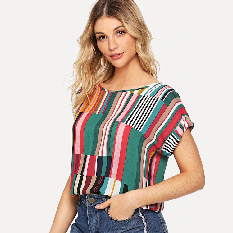 Striped printed short-sleeved T-shirt