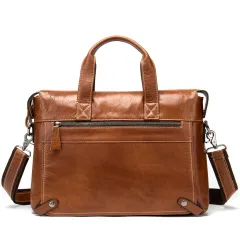 Business first layer leather briefcase - Red - View 1