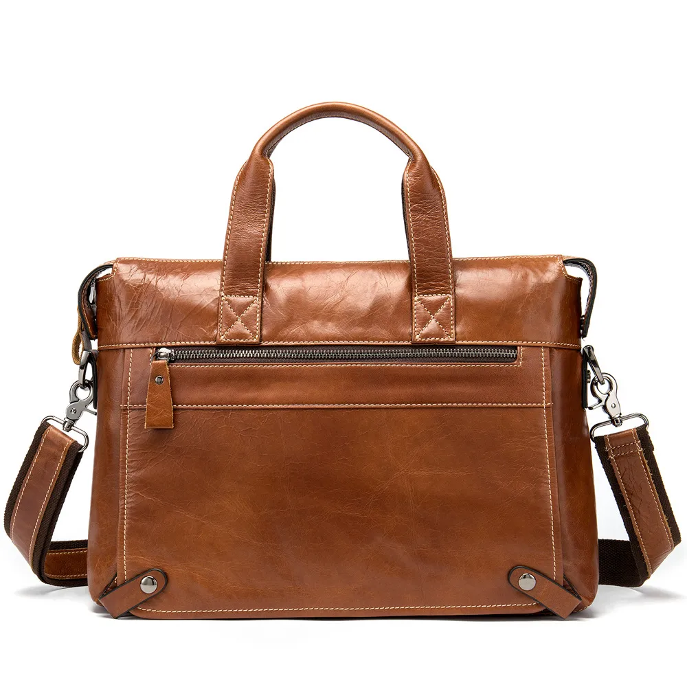 Business first layer leather briefcase - Red