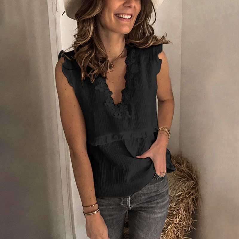 V-neck lace sleeveless top