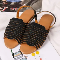 Women's hollow flat sandals - Black - View 1