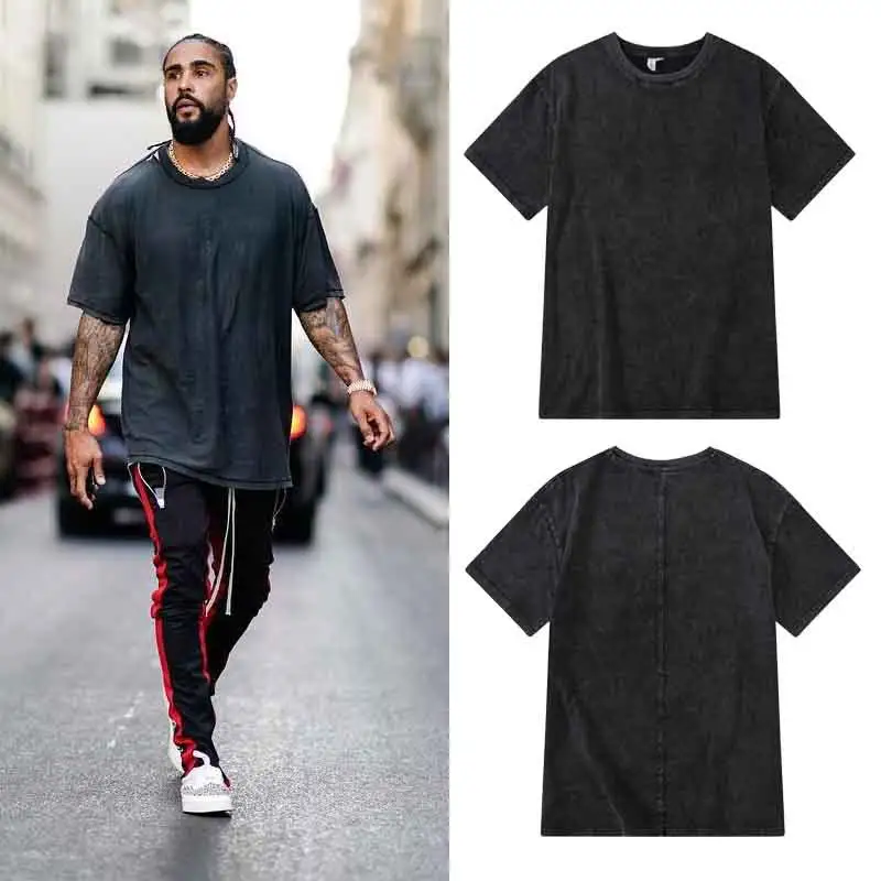 Washed and worn short sleeve T-shirt with five sleeves