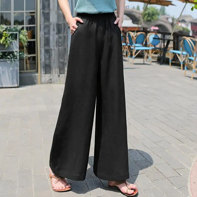 Cotton wide-leg pants - Black