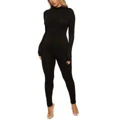 Solid color sexy tight bottomed Jumpsuit - Black - View 1