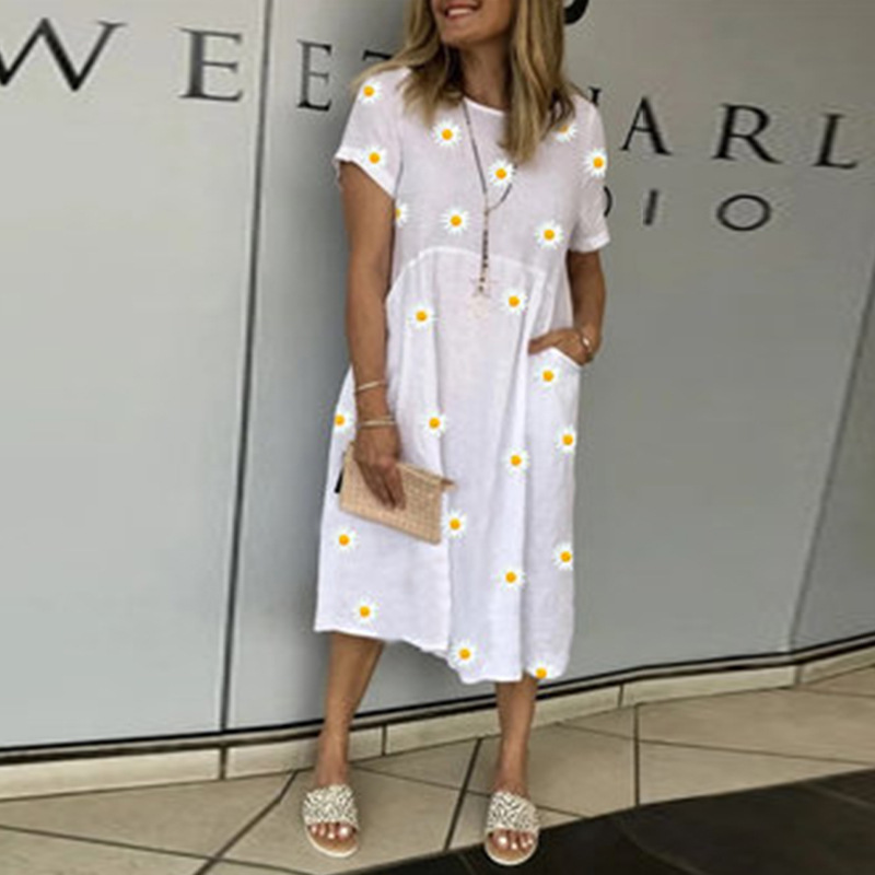 Printed short-sleeved women's loose casual dress