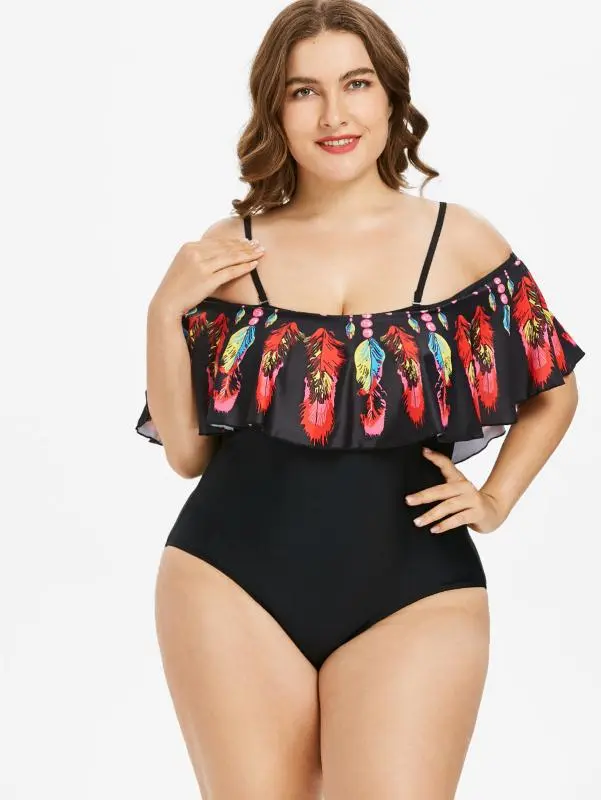 Women's feather shoulder sexy plus fat plus Dalian body bikini Black - Shop at LoveMi