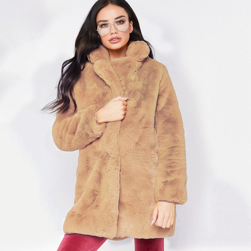 Rabbit fur faux fur coat Camel - Shop at LoveMi